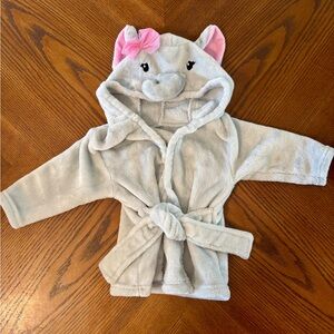 Adorable Gray Hooded Baby Robe with Pink Accents